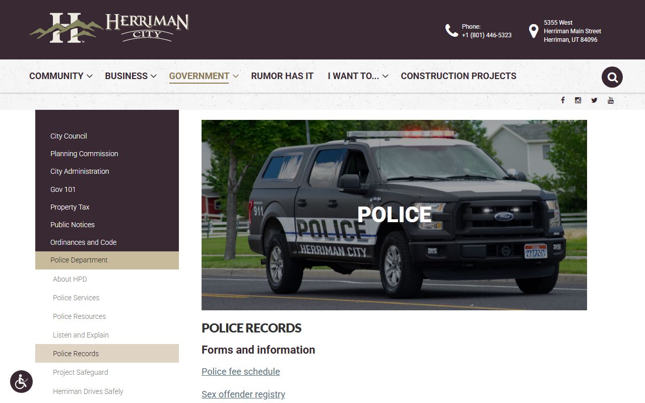 Police records request process for Herriman City criminal history