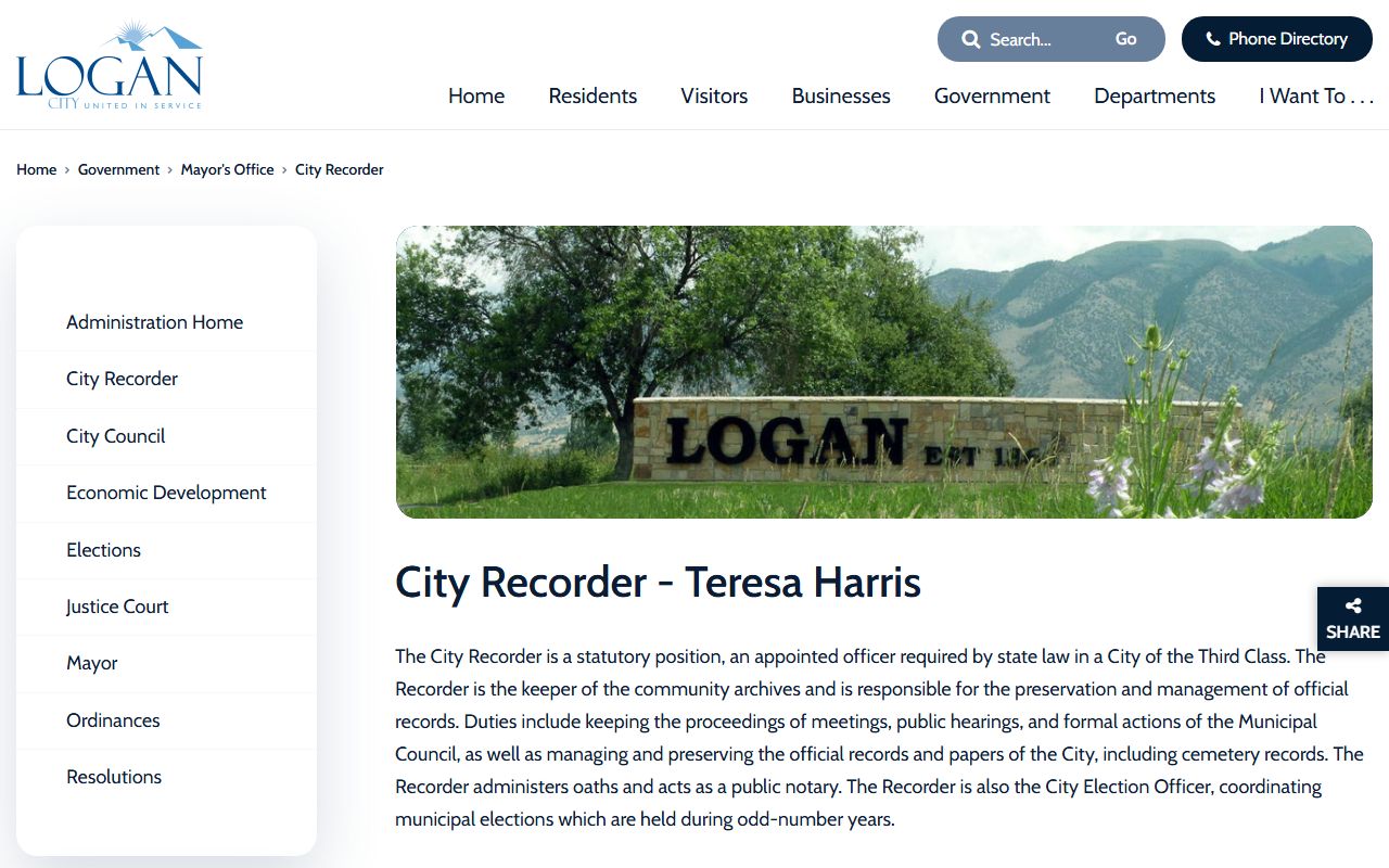 Logan City Recorder handling public records and criminal history requests