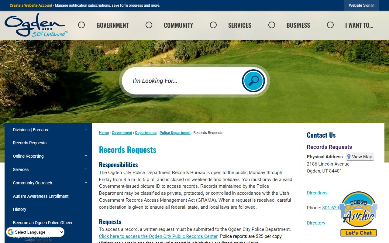 Ogden City records request process for criminal history access