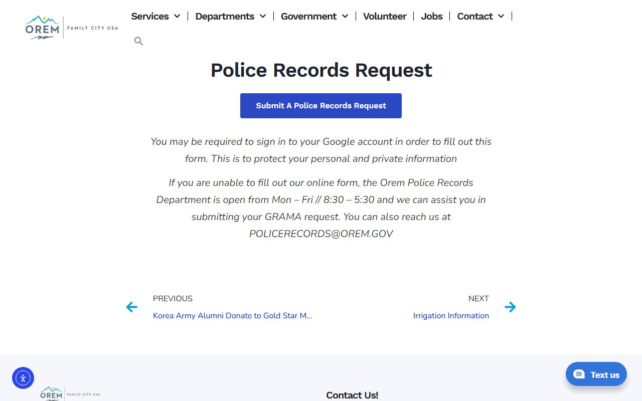 Orem police records request portal for criminal history