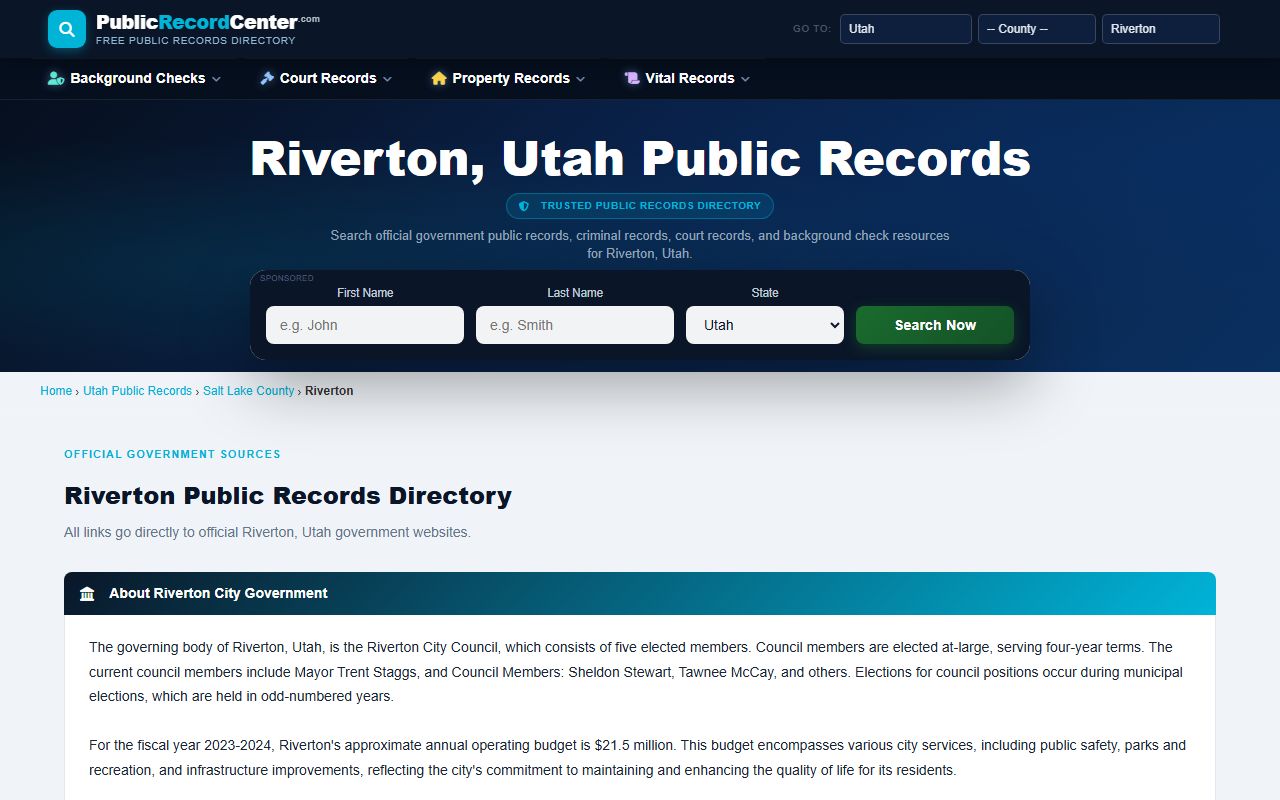 Riverton Utah public records for criminal history