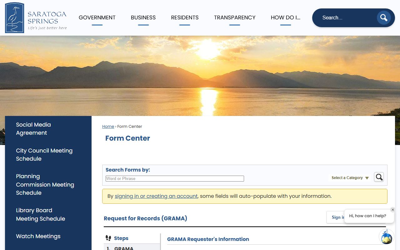 Saratoga Springs form center GRAMA request for criminal history