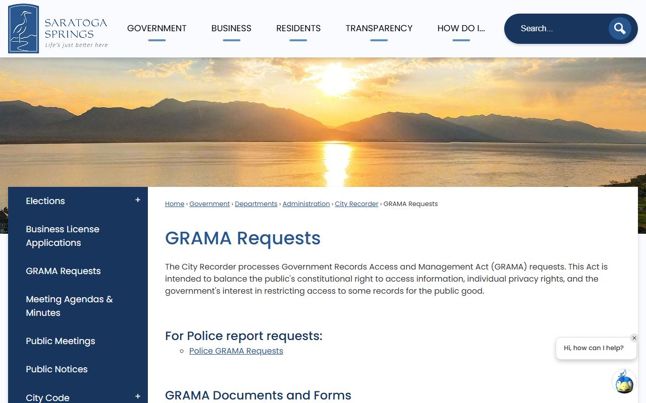 Saratoga Springs GRAMA records request for criminal history