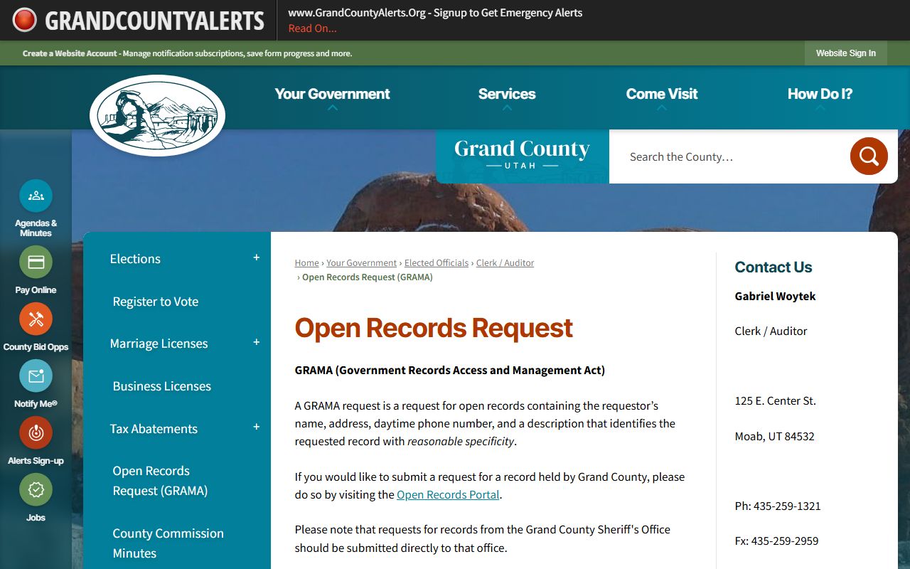Grand County open records GRAMA request portal