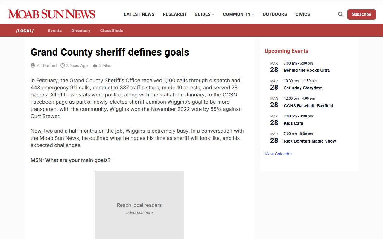 Grand County Sheriff criminal activity and records - Moab Sun News