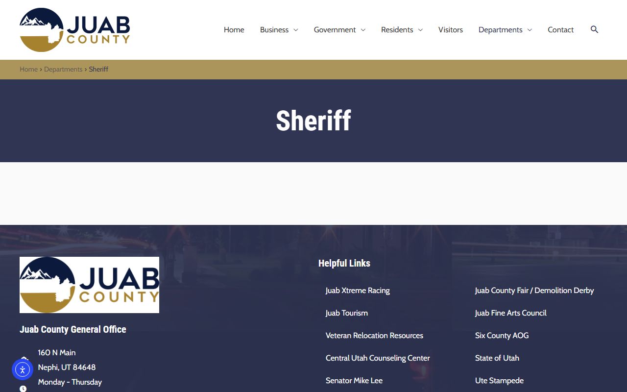 Juab County Sheriff's Office criminal history records page