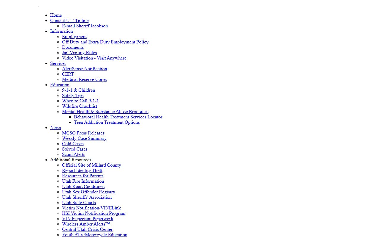 Millard County Sheriff's Office official website for criminal history records
