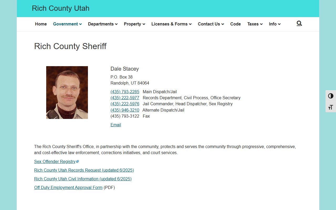 Rich County Sheriff's Office criminal history records