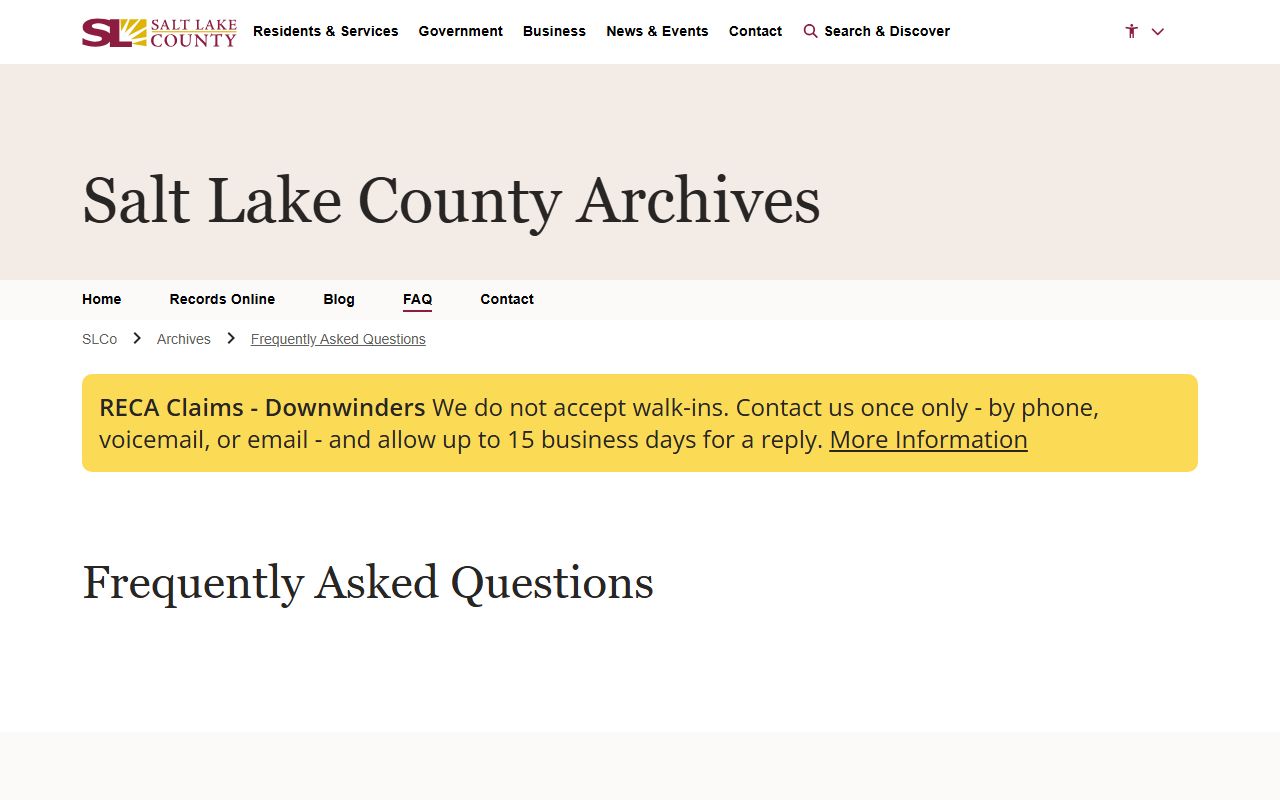 Salt Lake County Archives criminal history records FAQ