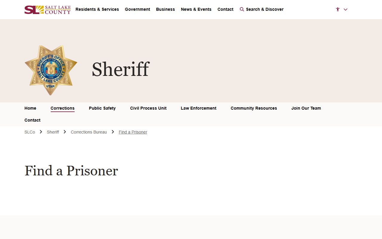 Salt Lake County Sheriff prisoner search and criminal history records
