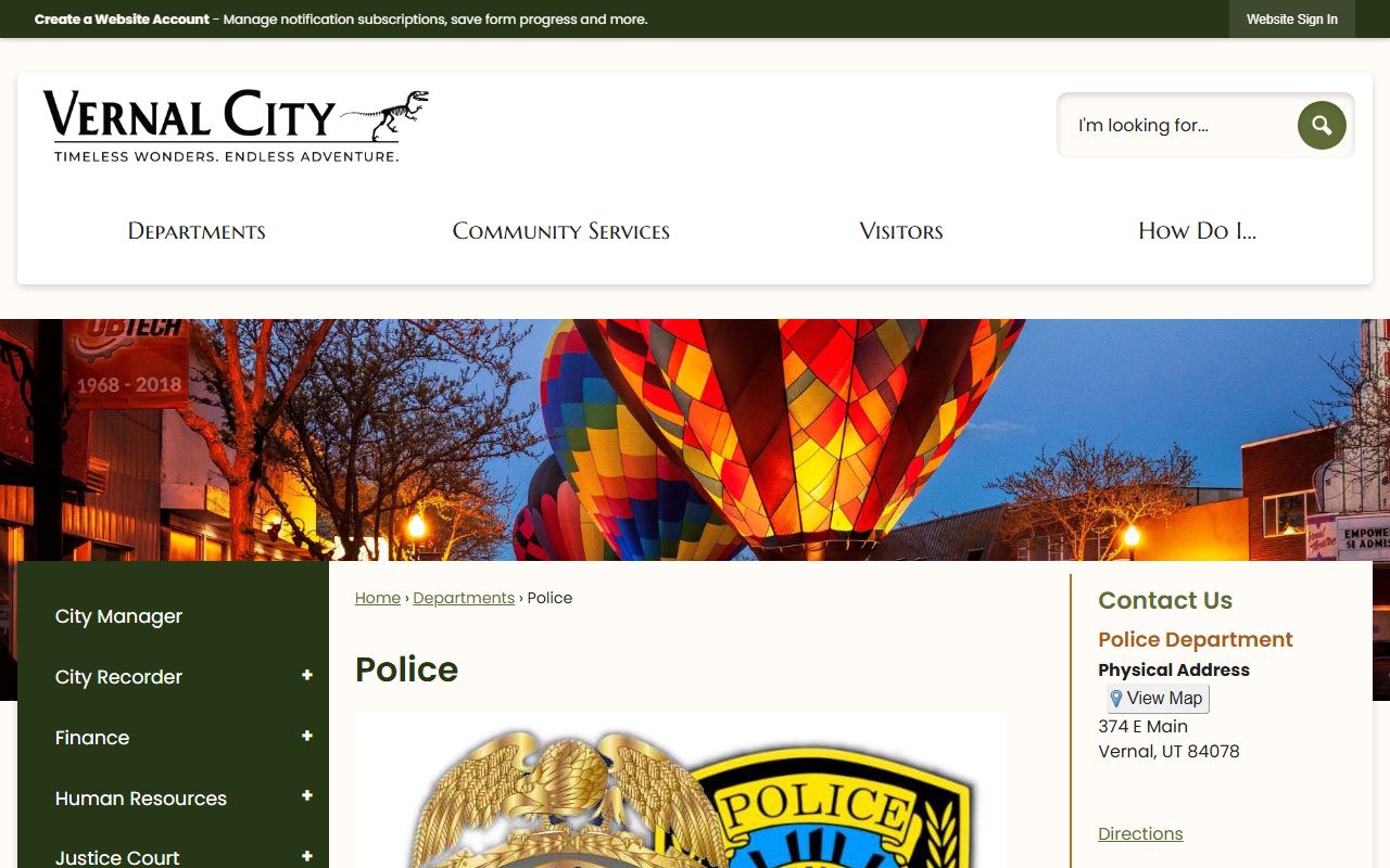 Vernal City Police Department - Uintah County criminal history records