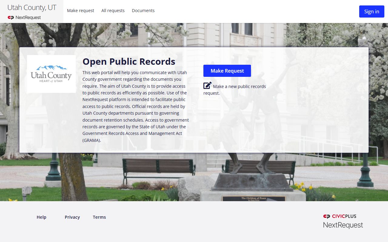 Utah County GRAMA request portal - criminal history records