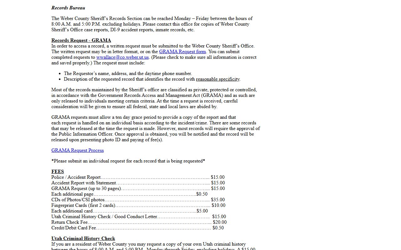 Weber County Sheriff's Office - criminal history records bureau