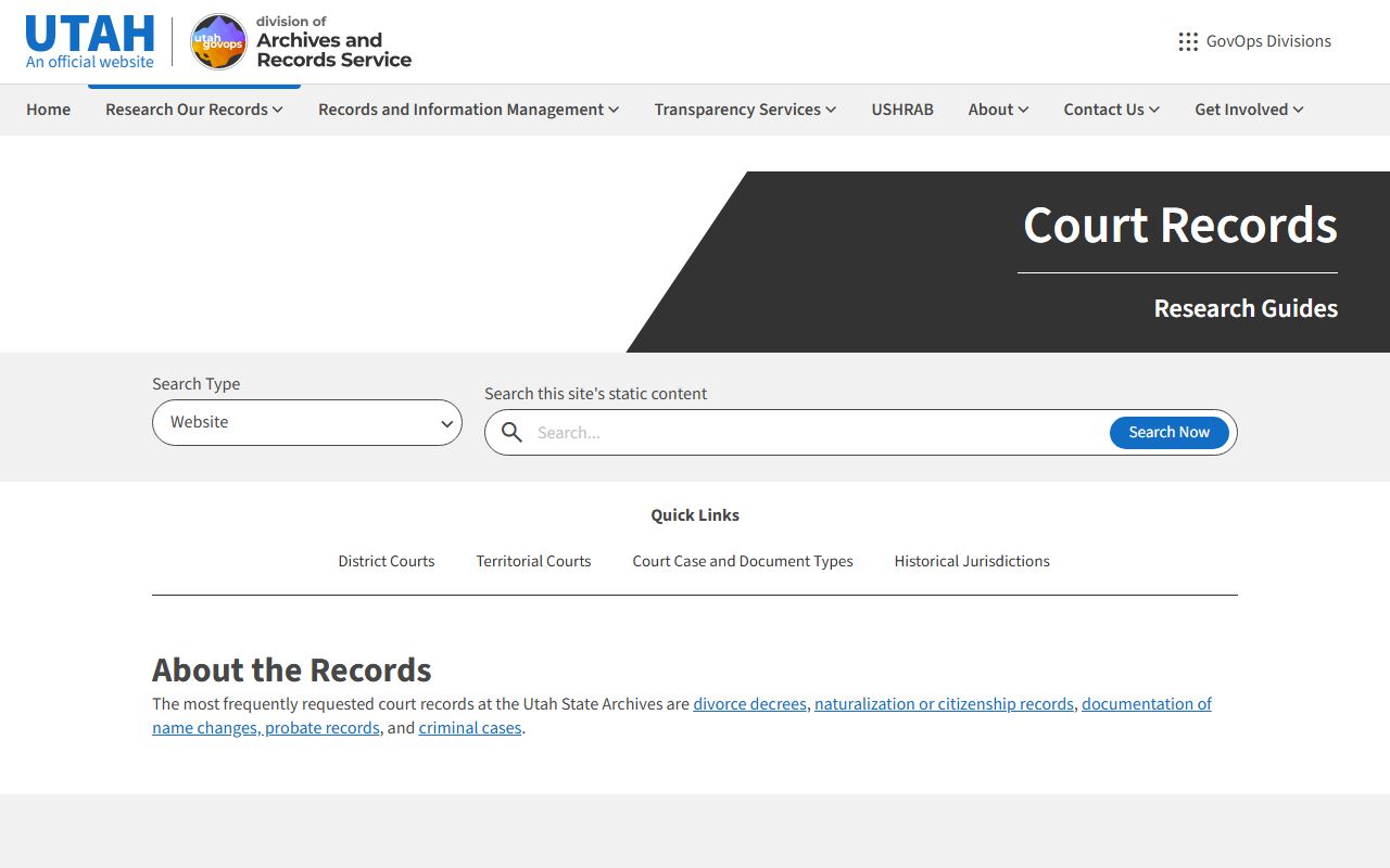 Utah State Archives criminal records research guide for historical criminal history records