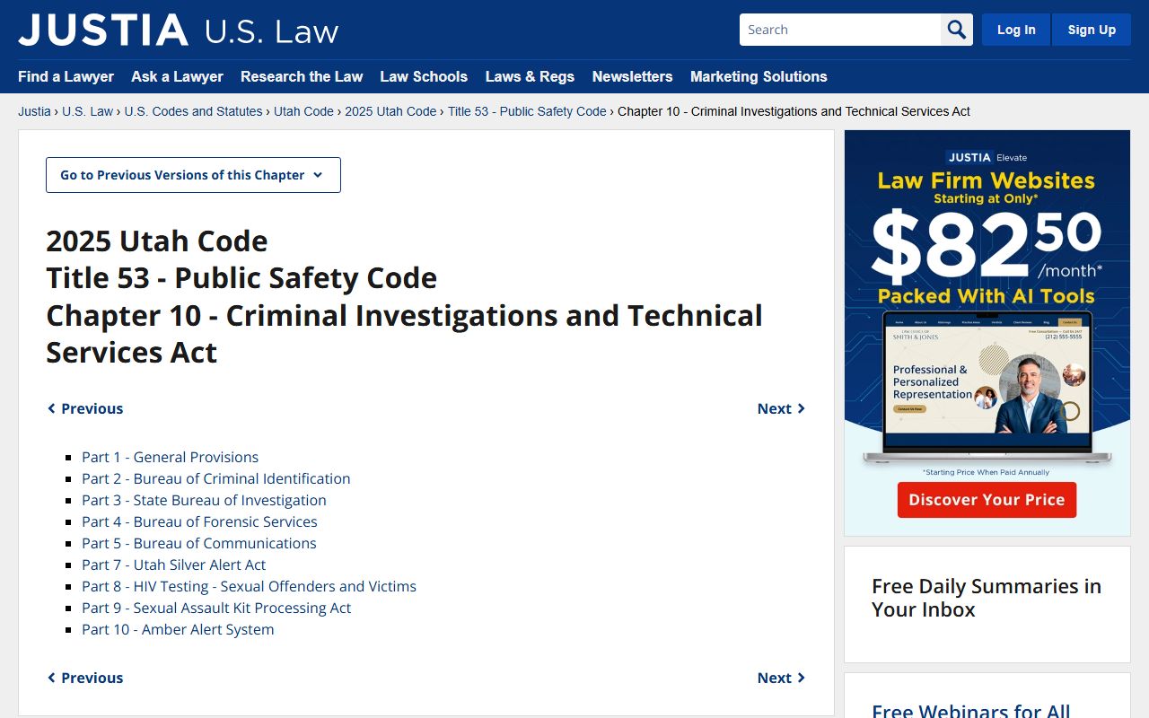 Utah statutes Criminal Identification Act Title 53 Chapter 10 governing criminal history records access